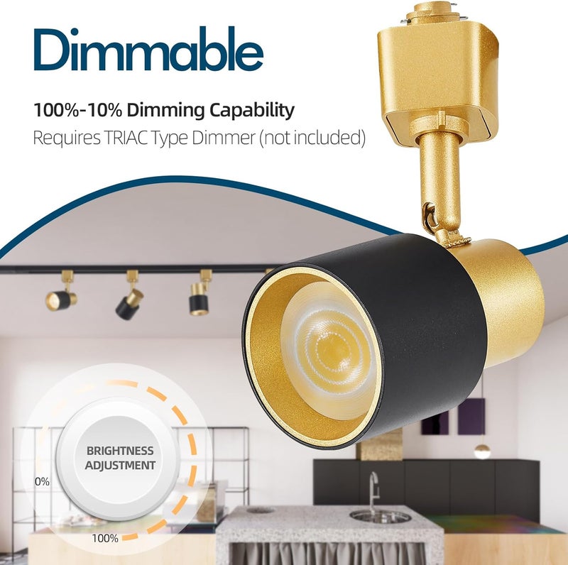 AIBISOD 10W H Track Lighting Heads 3000K Warm White Track Light Head Flxible Bright Black Gold Dimmable LED Track Lighting Fixtures for Accent Kitchen Office, Flicker Free CRI90+ 24° 900lm Pack of 4 - Image 3